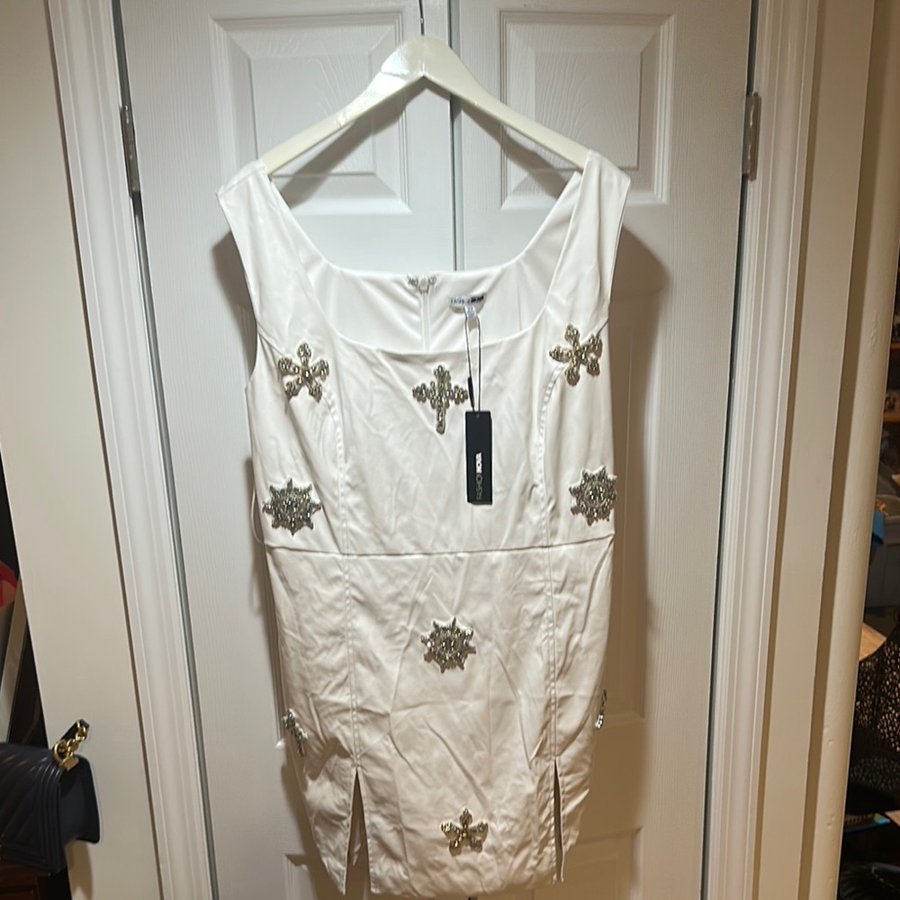 Fashion Nova White Embellished Ruched Mini Dress